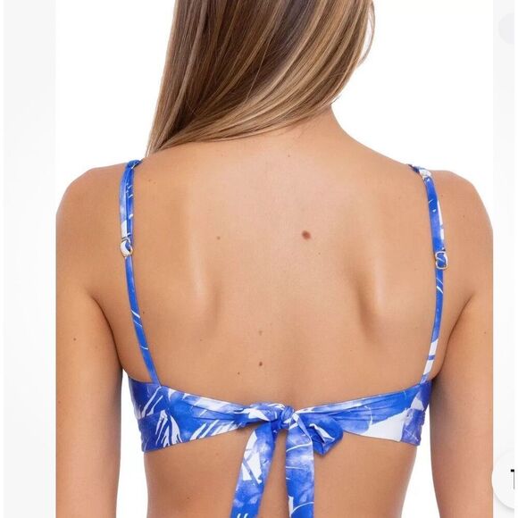 Trina Turk Basque Banded Bikini Top Blue Floral Size 14 Nwot - Picture 7 of 7